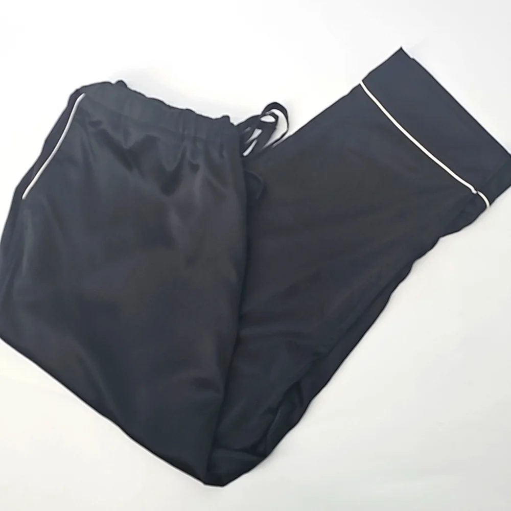 Express Satiny Loungewear Pajama‎ Pants w Drawstring Waist Front Pockets Black